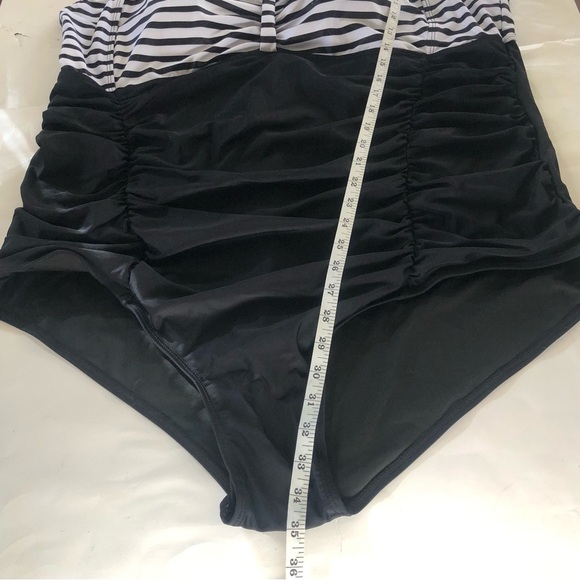 Daci Retro Colorblock Stripes Tummy Control Ruched One Piece Swimsuit Plus 28W - Picture 13 of 13